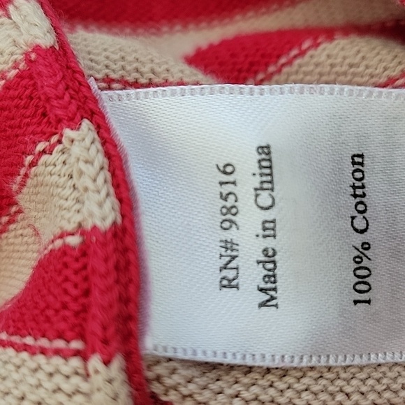 COLDWATER CREEK small red & tan striped 1/2 sleeve cotton sweater - Picture 4 of 5